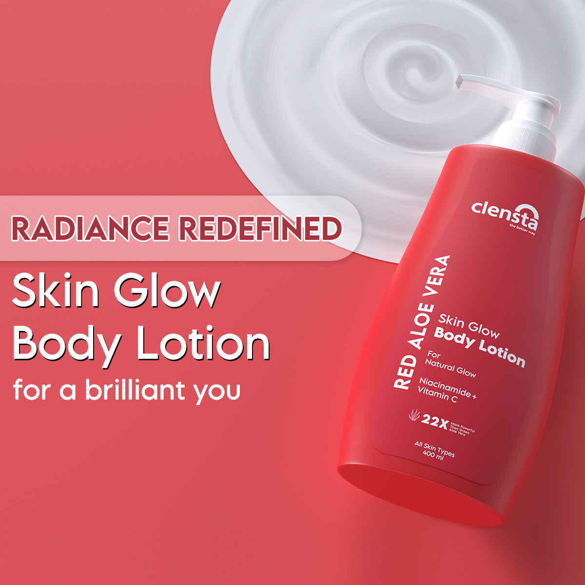 Clensta Red Aloe Vera Skin Glow Body Lotion (400 Ml)