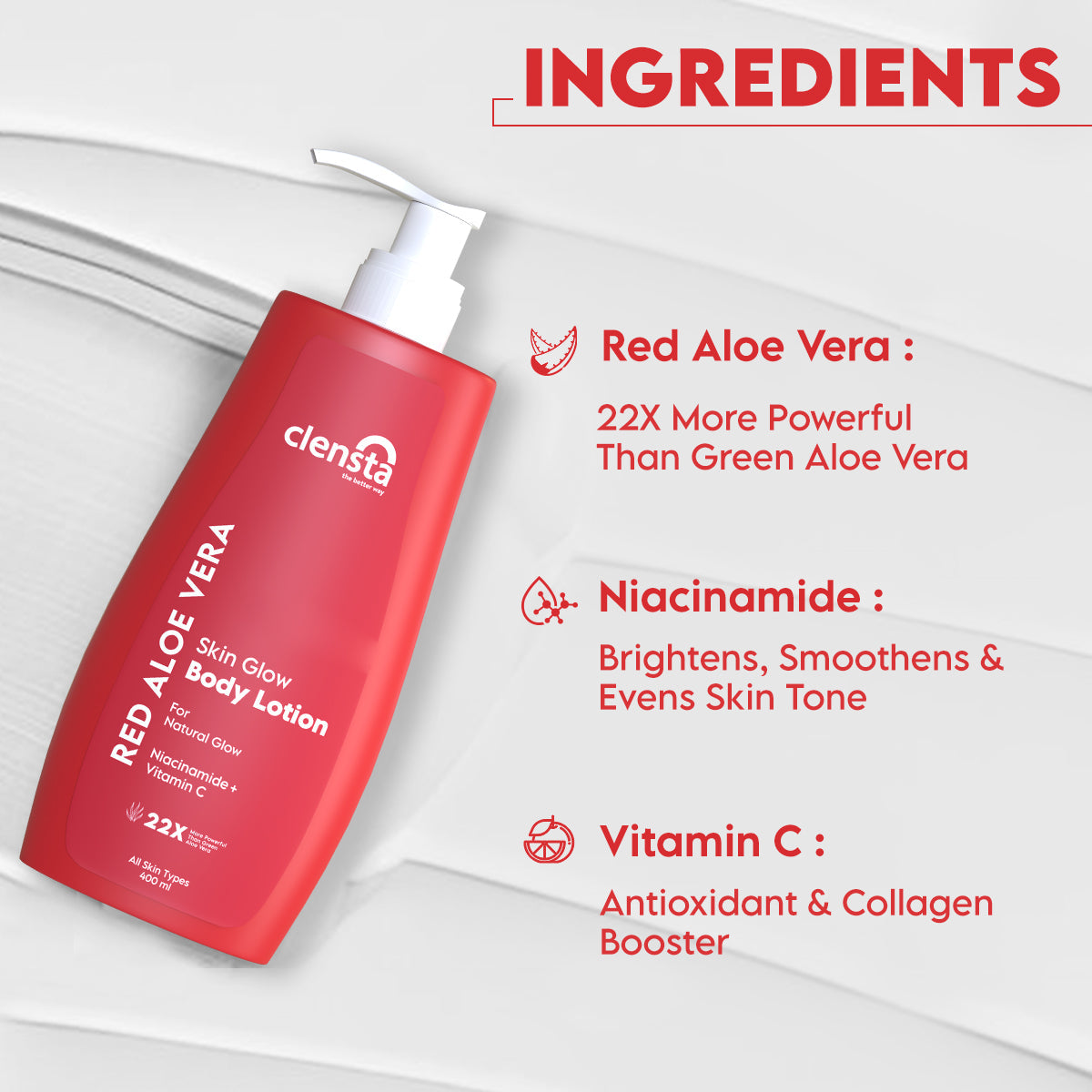 Clensta Red Aloe Vera Skin Glow Body Lotion (400 Ml)