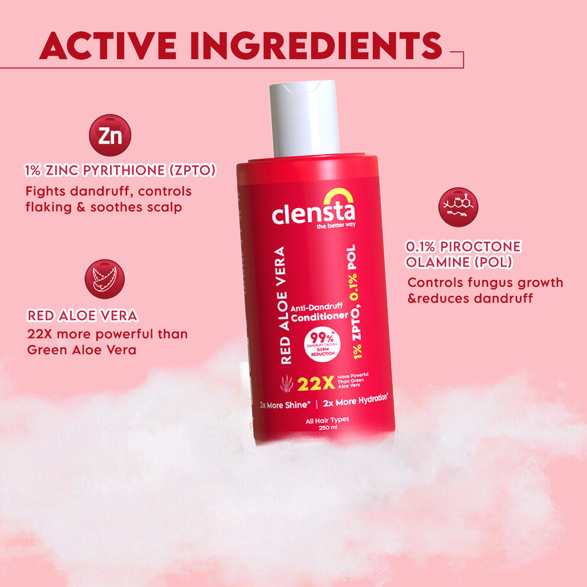 Clensta Red Aloe Vera Anti-Dandruff Conditioner (250 Ml)