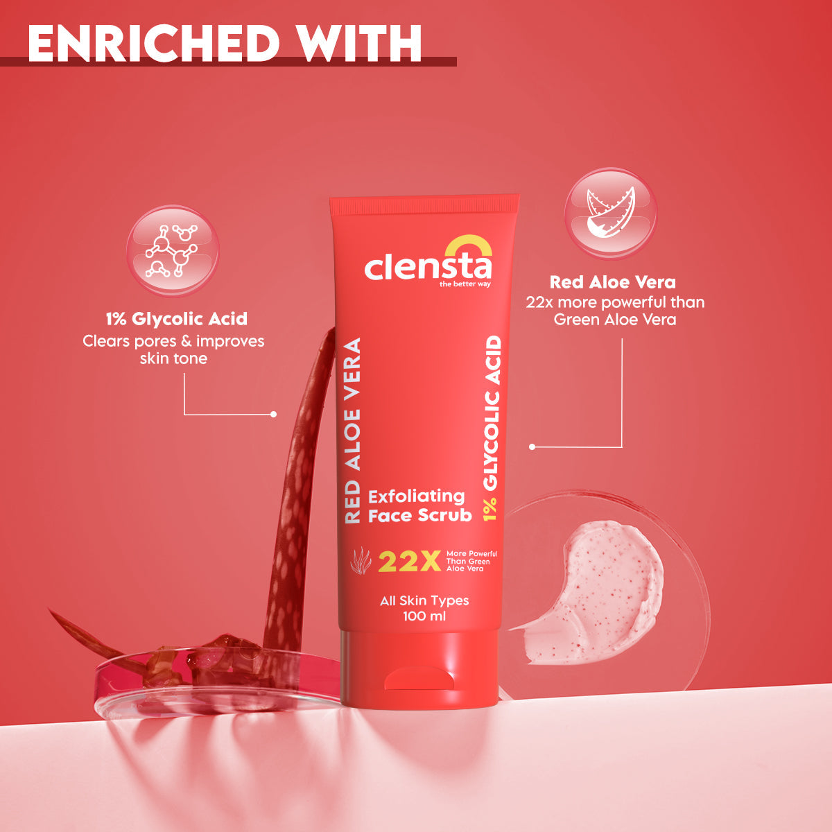 Clensta Red Aloe Vera Exfoliating Face Scrub (100 Gm)