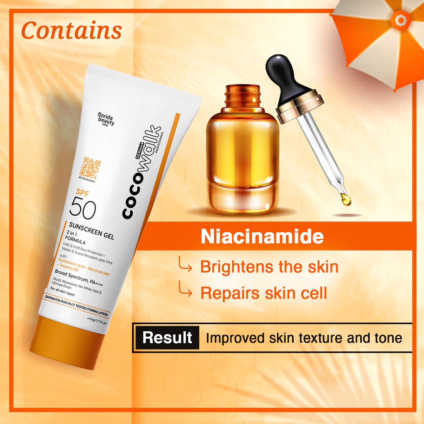 Cocowalk Sunscreen Gel SPF 50 PA++++ (50gm) | For All Skin Types | Lightweight | UVA & UVB Rays Protection + Water & Sweat Resistant Upto 3 Hours | No White Cast & Oil Free Finish