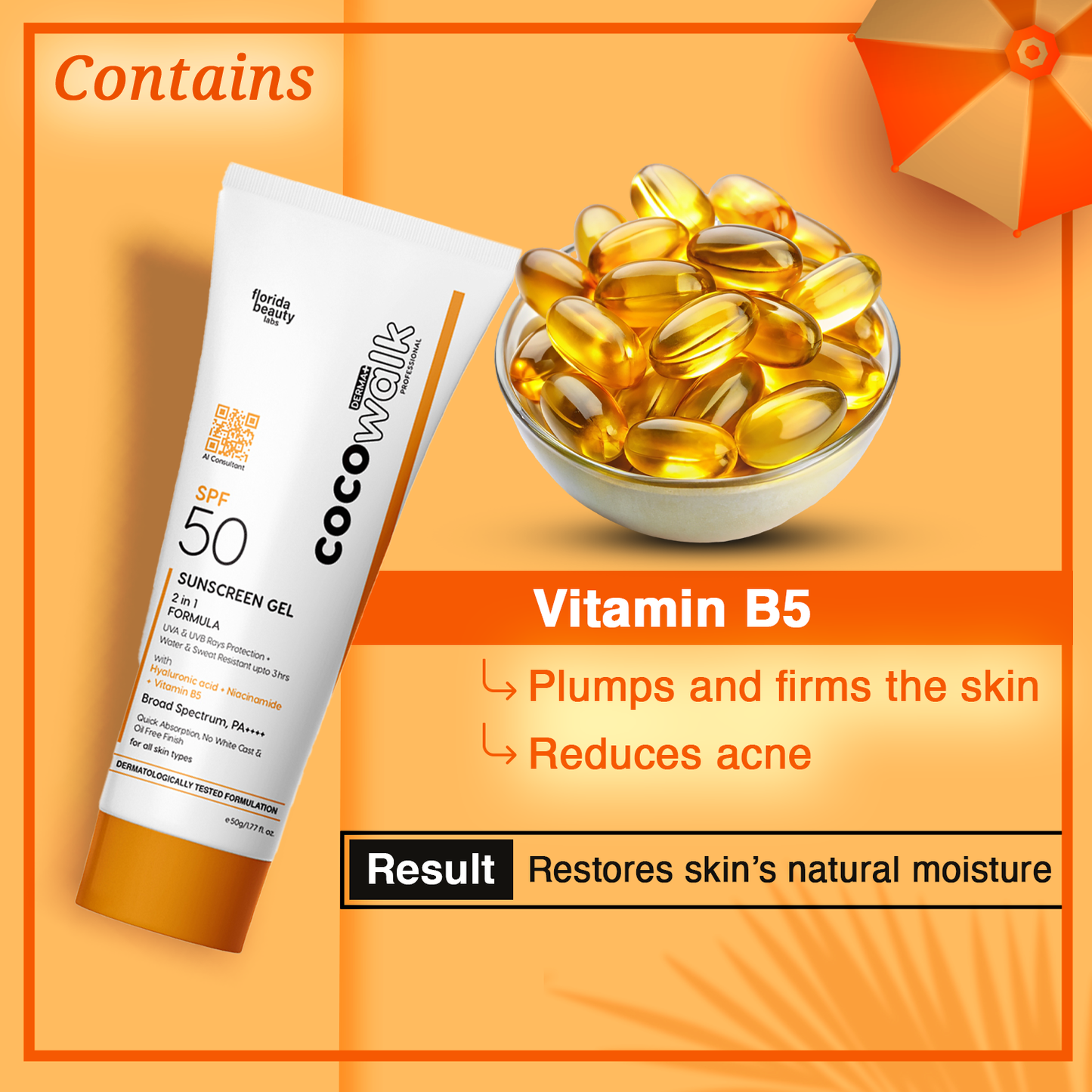 Cocowalk Sunscreen Gel SPF 50 PA++++ (50gm) | For All Skin Types | Lightweight | UVA & UVB Rays Protection + Water & Sweat Resistant Upto 3 Hours | No White Cast & Oil Free Finish