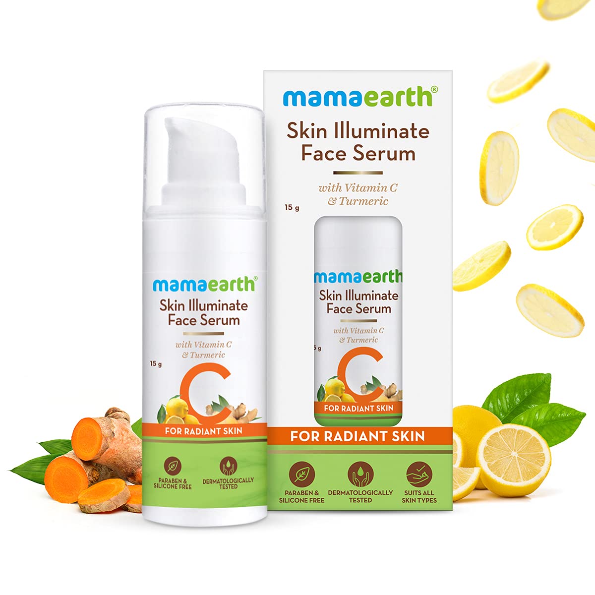 Mamaearth Skin Illuminate Face Serum for Radiant Skin with Vitamin C and Turmeric (15g) + Clensta Multani Mitti Acne Control Face Mask (100 Gm) | COMBO.