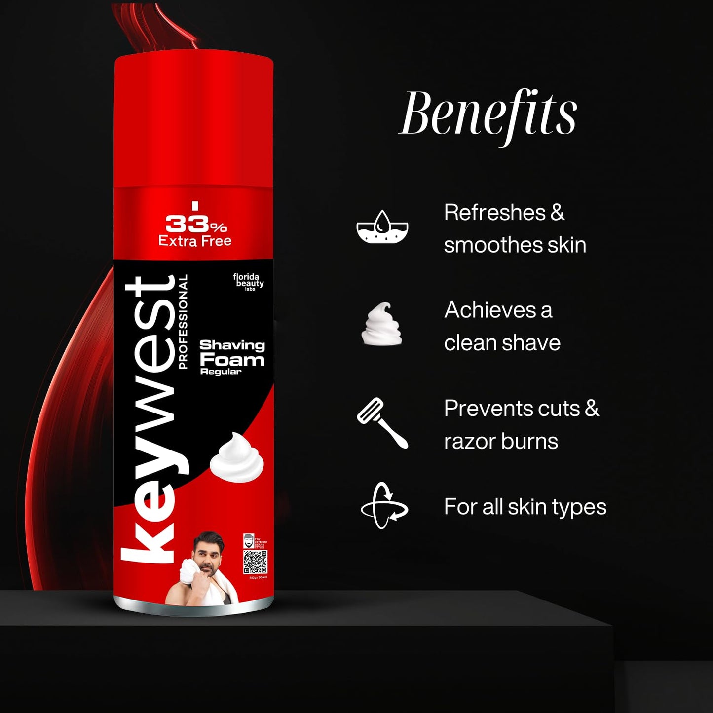 Keywest Regular Pre Shaving Foam for Men 482gm (33% Extra Free)