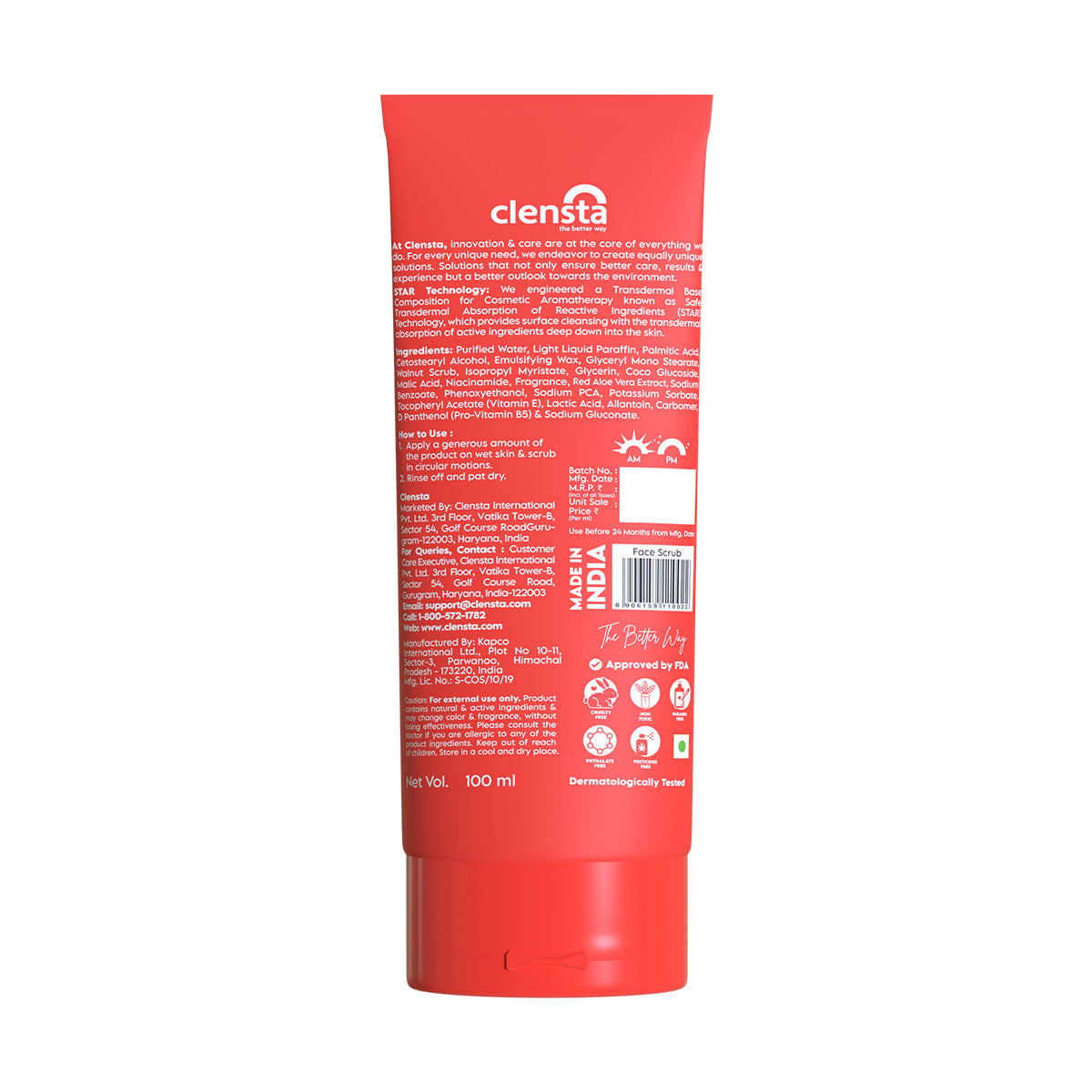 Clensta Red Aloe Vera Exfoliating Face Scrub (100 Gm)