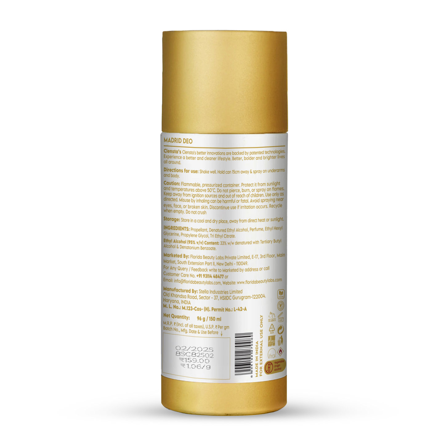 Clensta Madrid Men's Deodorant Body Spray 150 ml