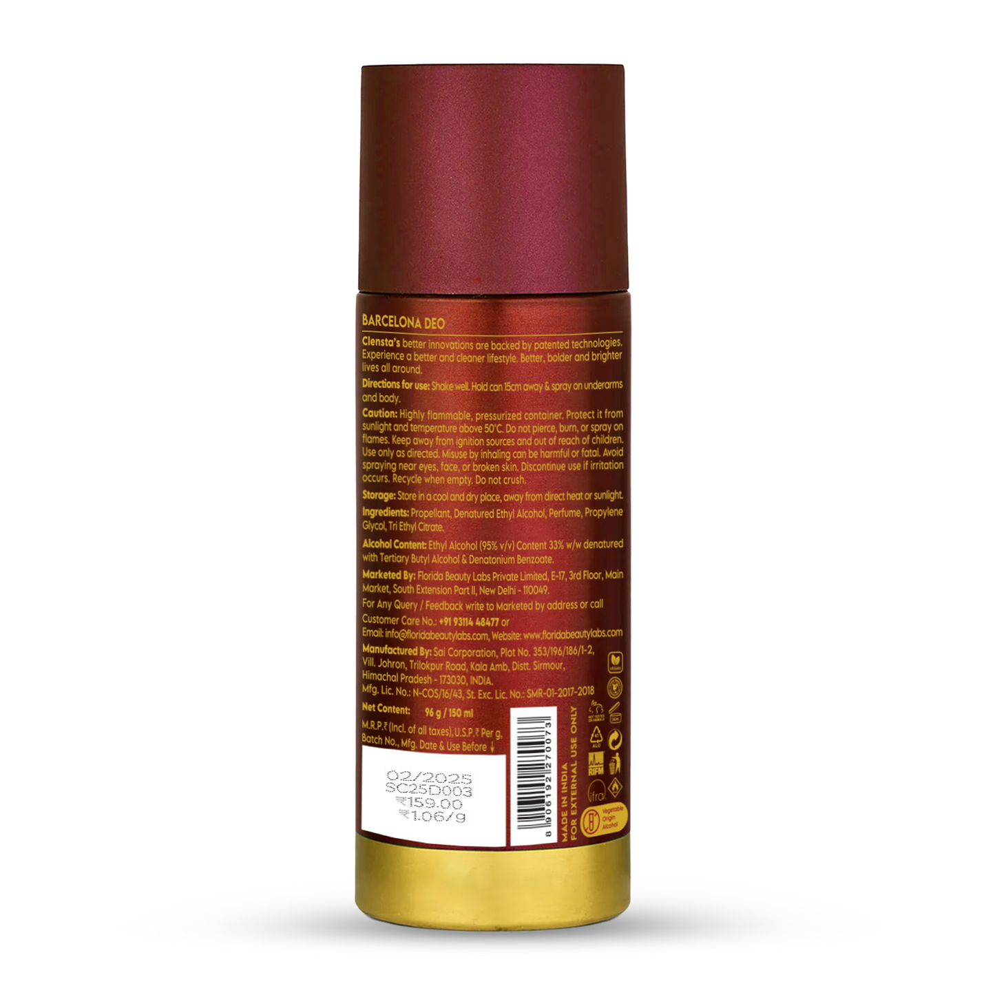 Clensta Barcelona Deodrant Body Spray for Men 150 ml