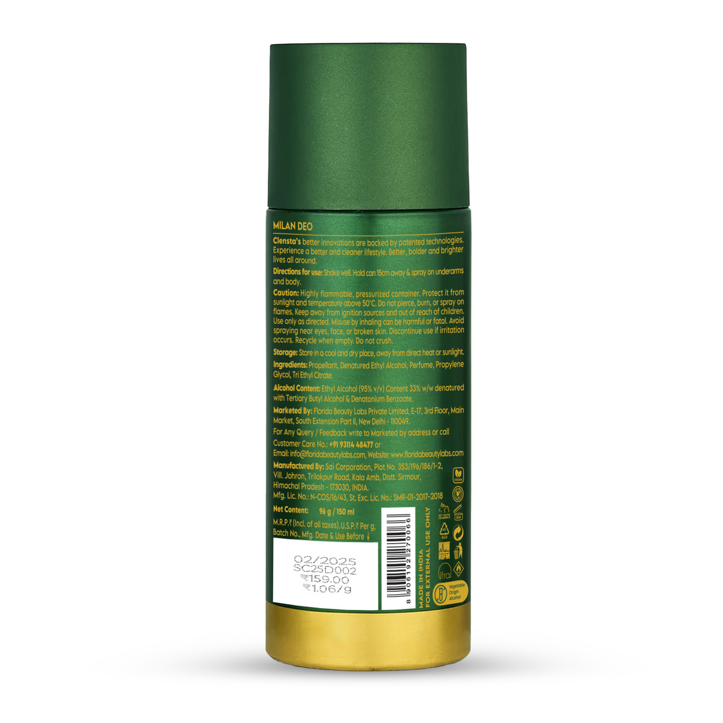 Clensta Milan Deodorant Body Spray 150 ml