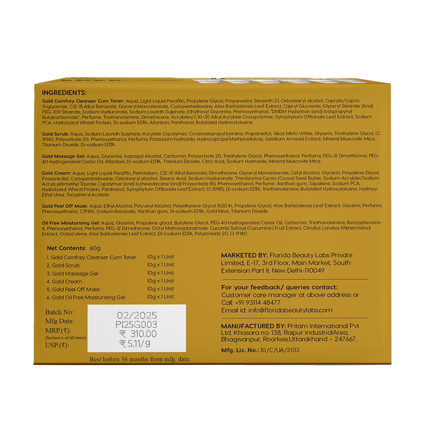 Cocowalk Professional Gold Facial Kit 60g | 6 Steps | Brightening & Repair | Gold & Rosemary Extract.