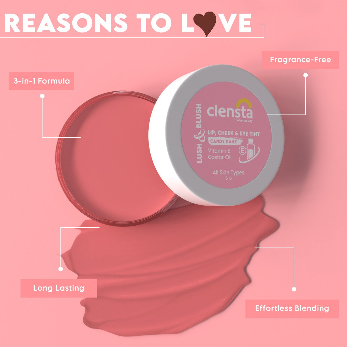 Clensta Lush Lip, Cheek & Eye Tint- Candy Cane 02 (5 Gm)