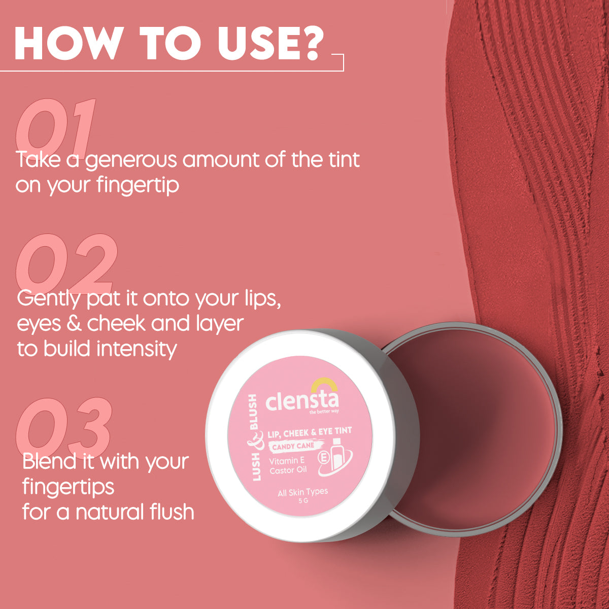 Clensta Lush Lip, Cheek & Eye Tint- Candy Cane 02 (5 Gm)