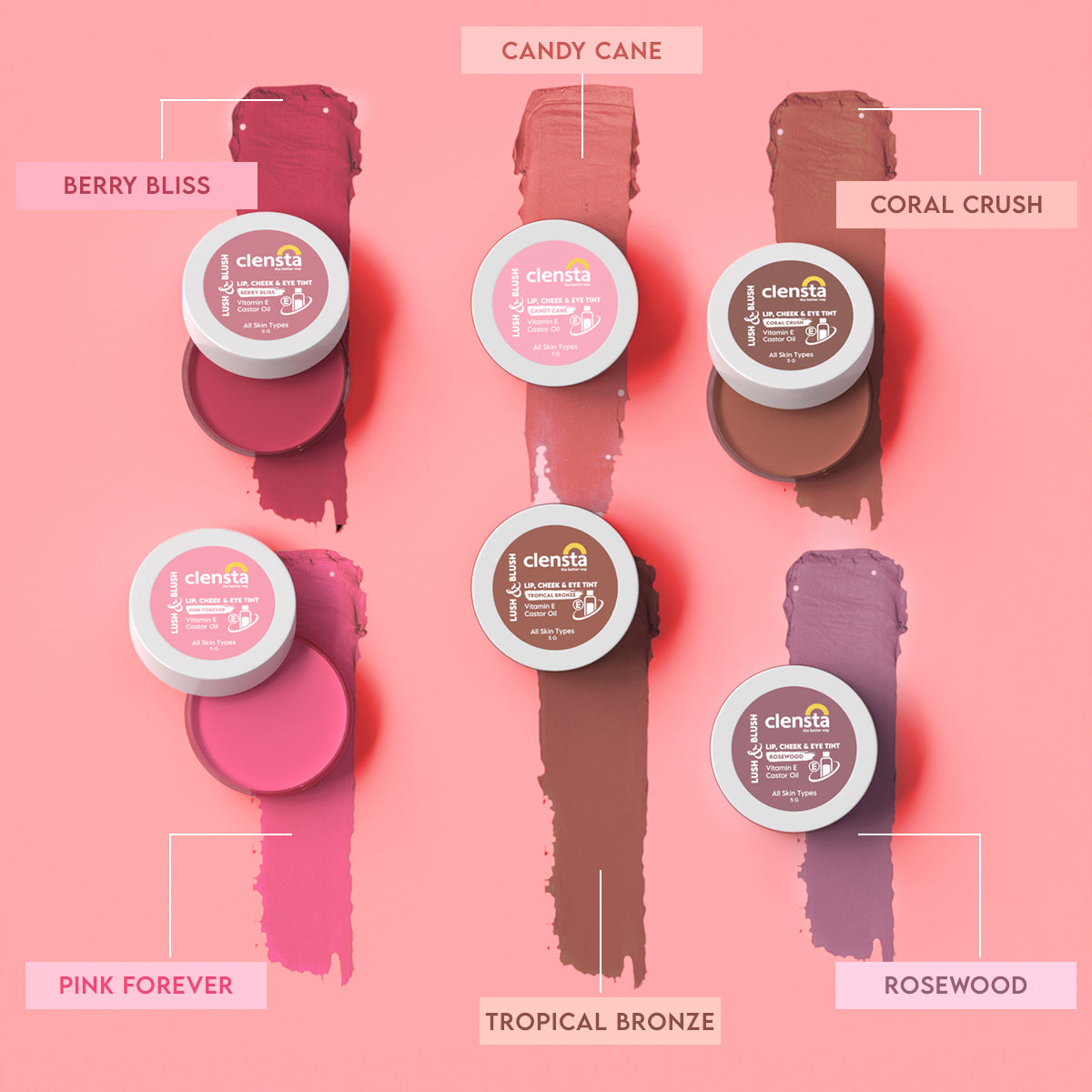 Clensta Lush Lip, Cheek & Eye Tint- Candy Cane 02 (5 Gm)