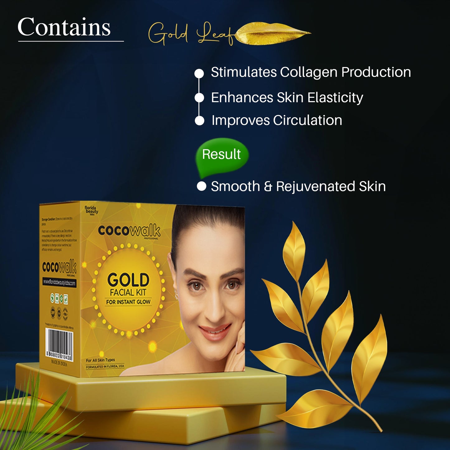 Cocowalk Professional Gold Facial Kit 60g | 6 Steps | Brightening & Repair | Gold & Rosemary Extract.