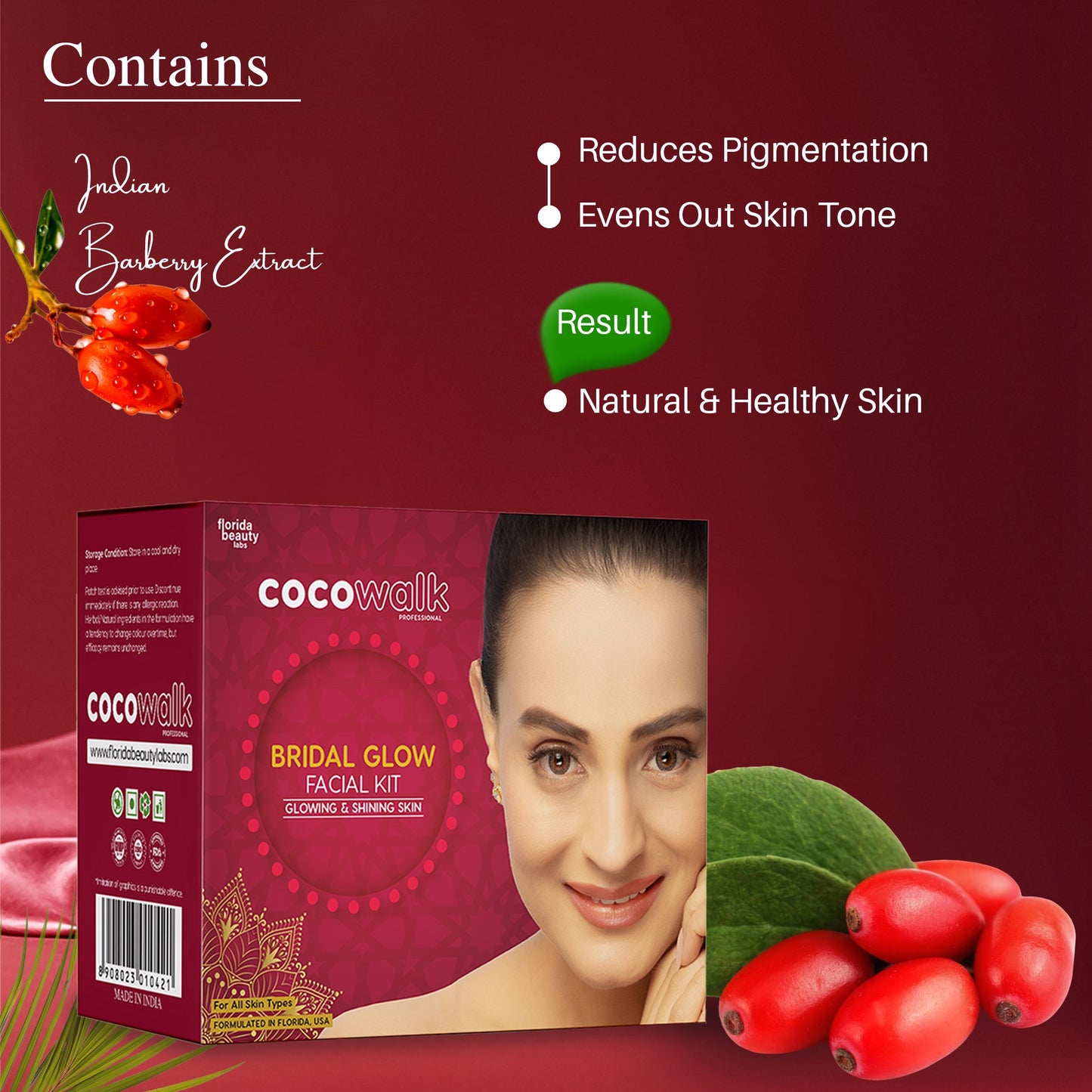 Cocowalk Bridal Facial Kit 80g | 8 Steps | Brightening & Repair | Almond Oil & Cherry Extract.