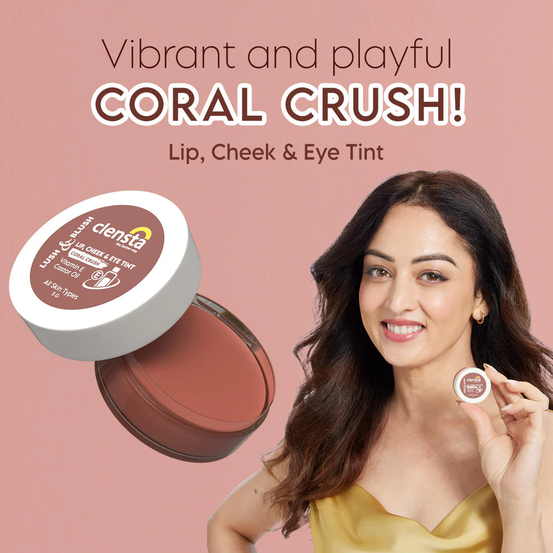 Mamaearth Ubtan Natural Face Wash with Turmeric & Saffron 100ml + Clensta Lush Lip, Cheek & Eye Tint - Coral Crush 06 (5 Gm) | COMBO