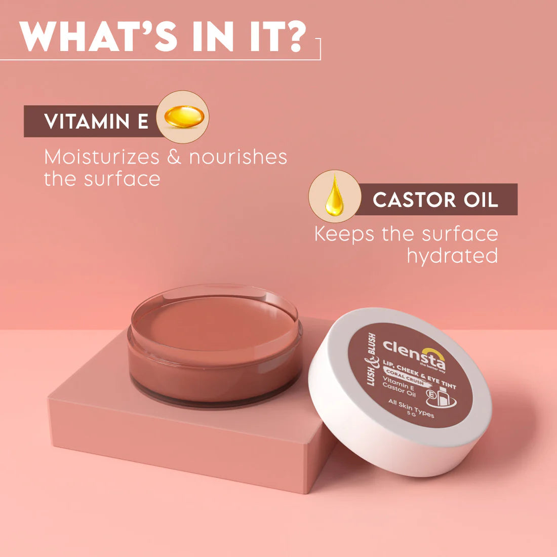 Mamaearth Ubtan Natural Face Wash with Turmeric & Saffron 100ml + Clensta Lush Lip, Cheek & Eye Tint - Coral Crush 06 (5 Gm) | COMBO