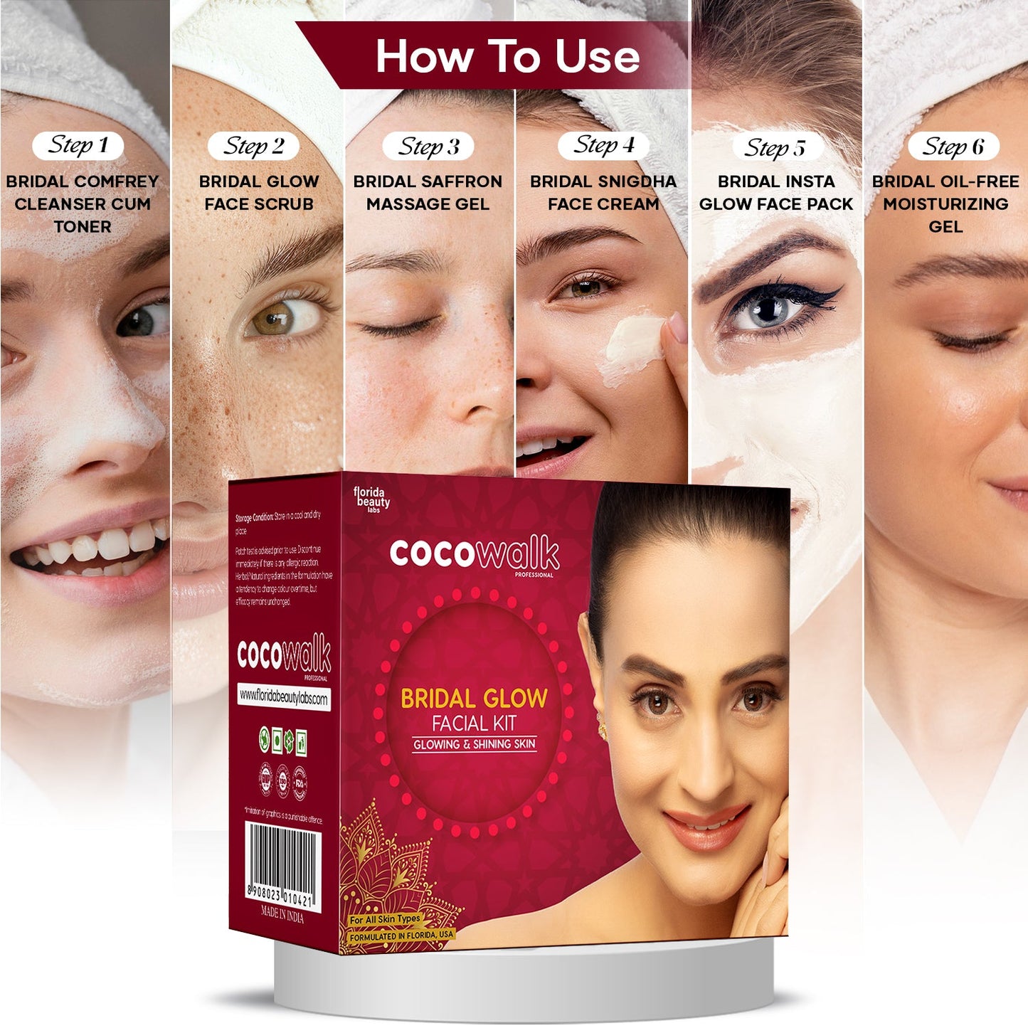 Cocowalk Bridal Facial Kit 80g | 8 Steps | Brightening & Repair | Almond Oil & Cherry Extract.