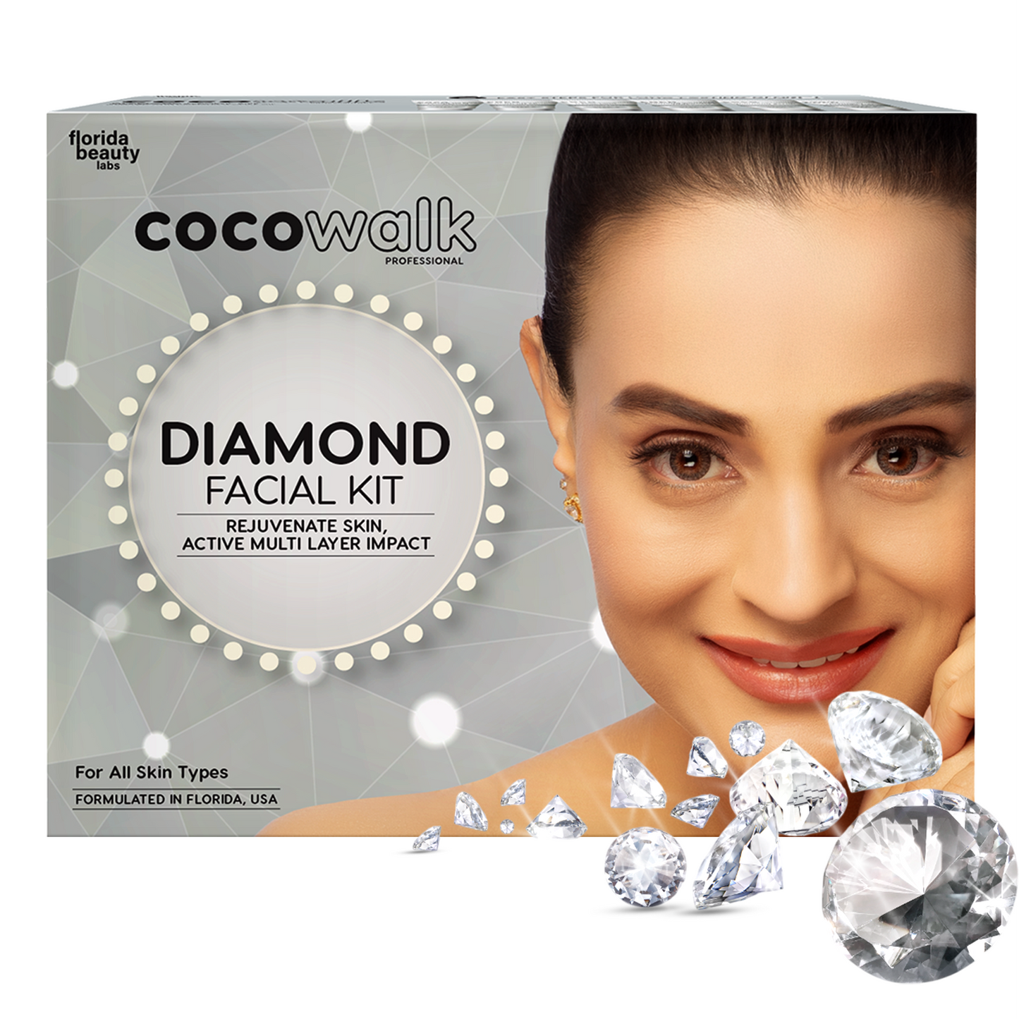 Cocowalk Professional Diamond Facial Kit 60g | 6 Steps | Brightening & Repair | Diamond & Aloe Vera Powder.