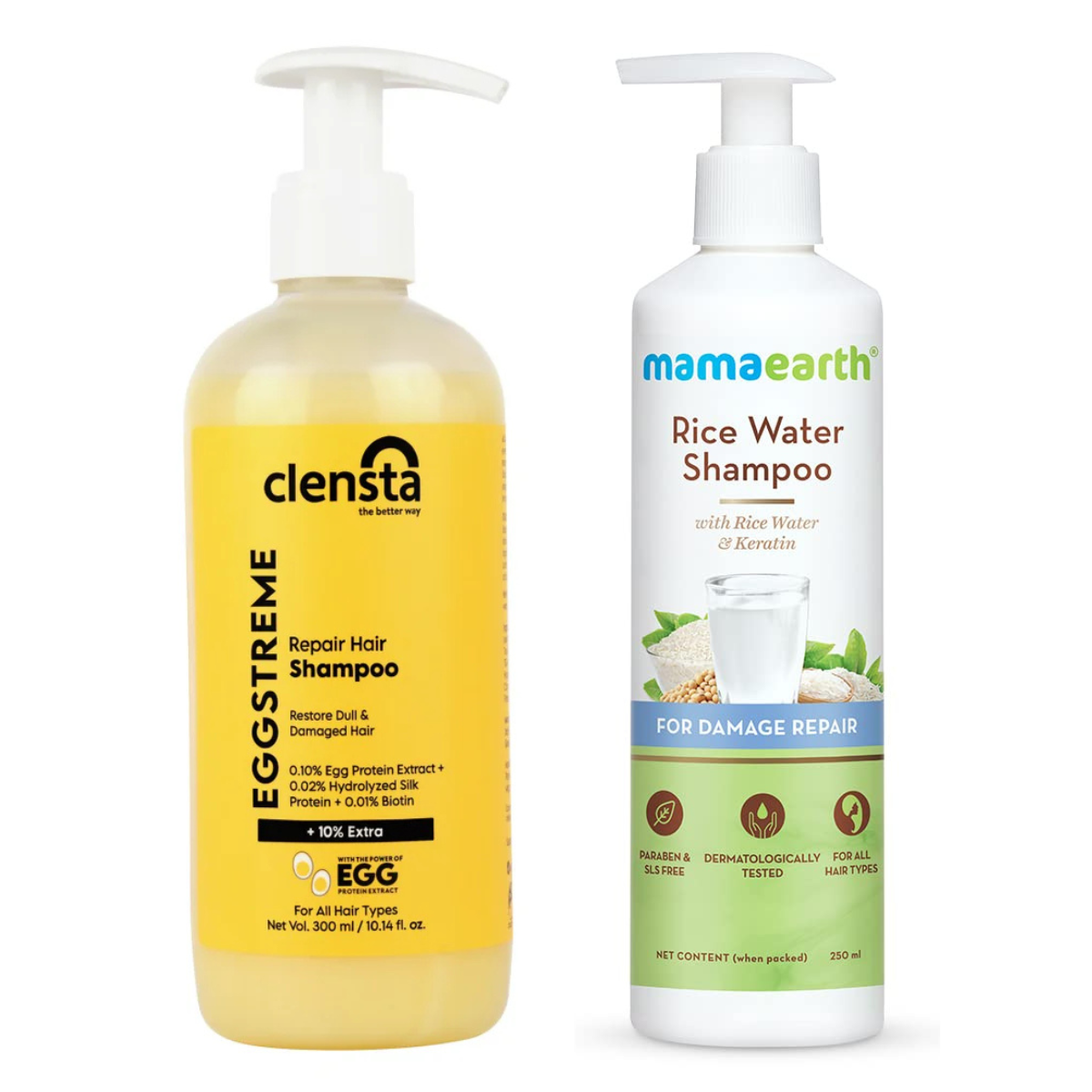 Mamaearth Rice Water Shampoo 250ml + Clensta Eggstreme Repair Hair Conditioner 200 ml | COMBO.