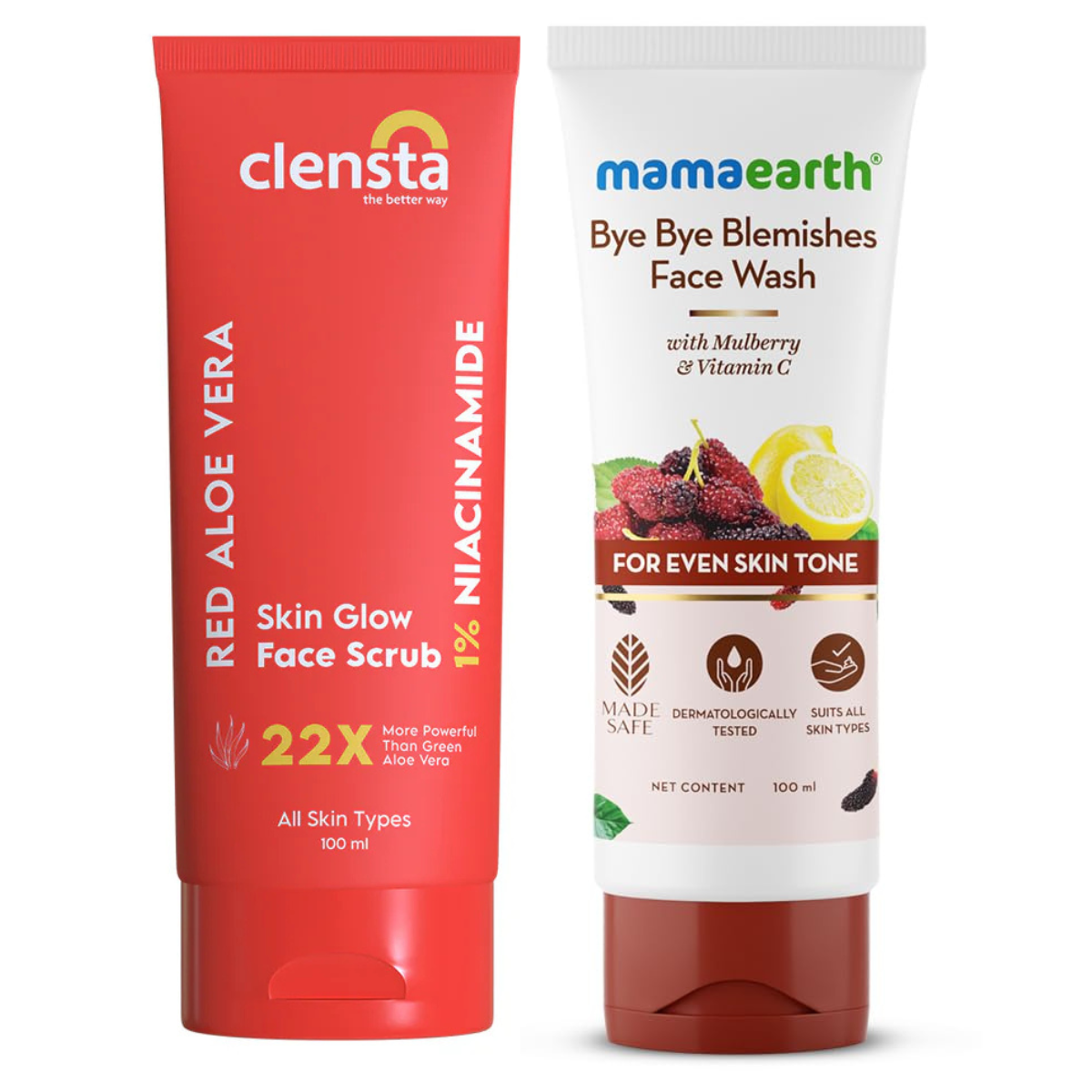 Mamaearth Bye Bye Blemishes Face Wash 100ml Clensta Red Aloe Vera Skin Glow Face Scrub (100 Gm)