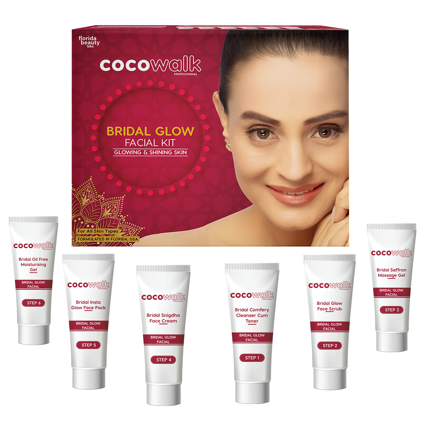 Cocowalk Bridal Facial Kit 80g | 8 Steps | Brightening & Repair | Almond Oil & Cherry Extract.