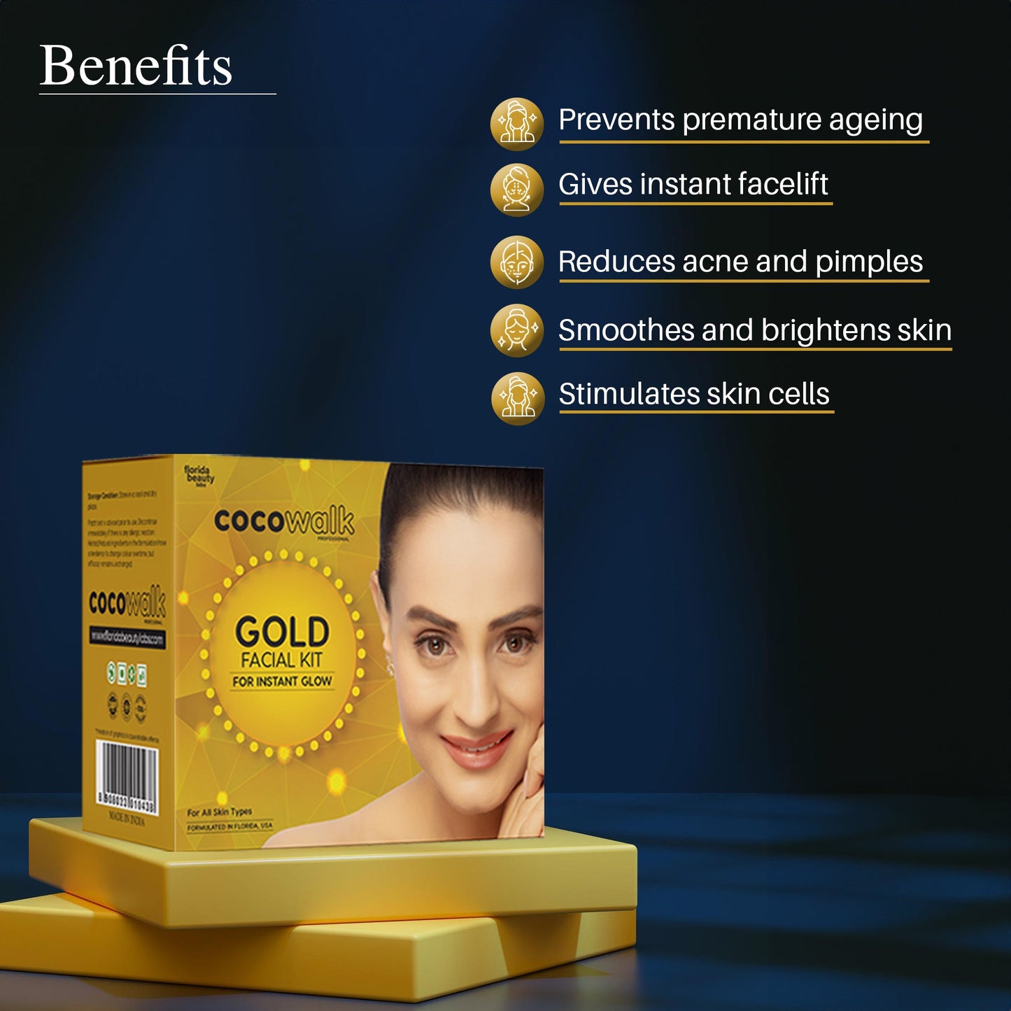 Cocowalk Professional Gold Facial Kit 60g | 6 Steps | Brightening & Repair | Gold & Rosemary Extract.