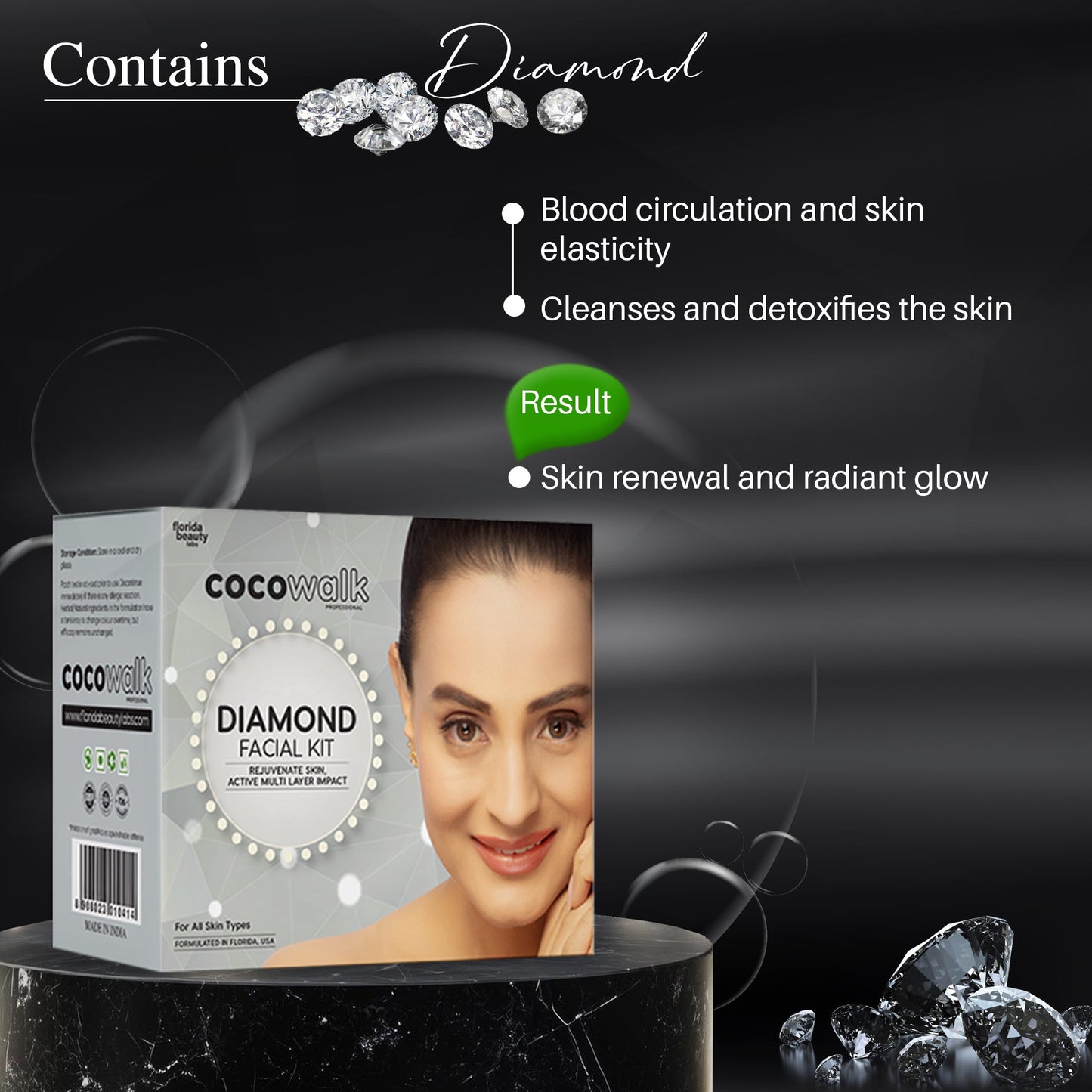Cocowalk Professional Diamond Facial Kit 60g | 6 Steps | Brightening & Repair | Diamond & Aloe Vera Powder.