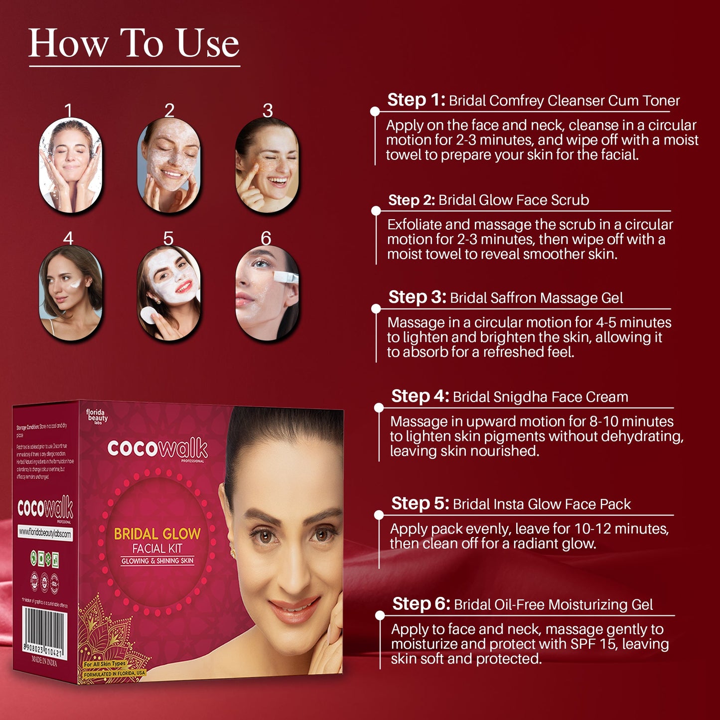 Cocowalk Bridal Facial Kit 80g | 8 Steps | Brightening & Repair | Almond Oil & Cherry Extract.