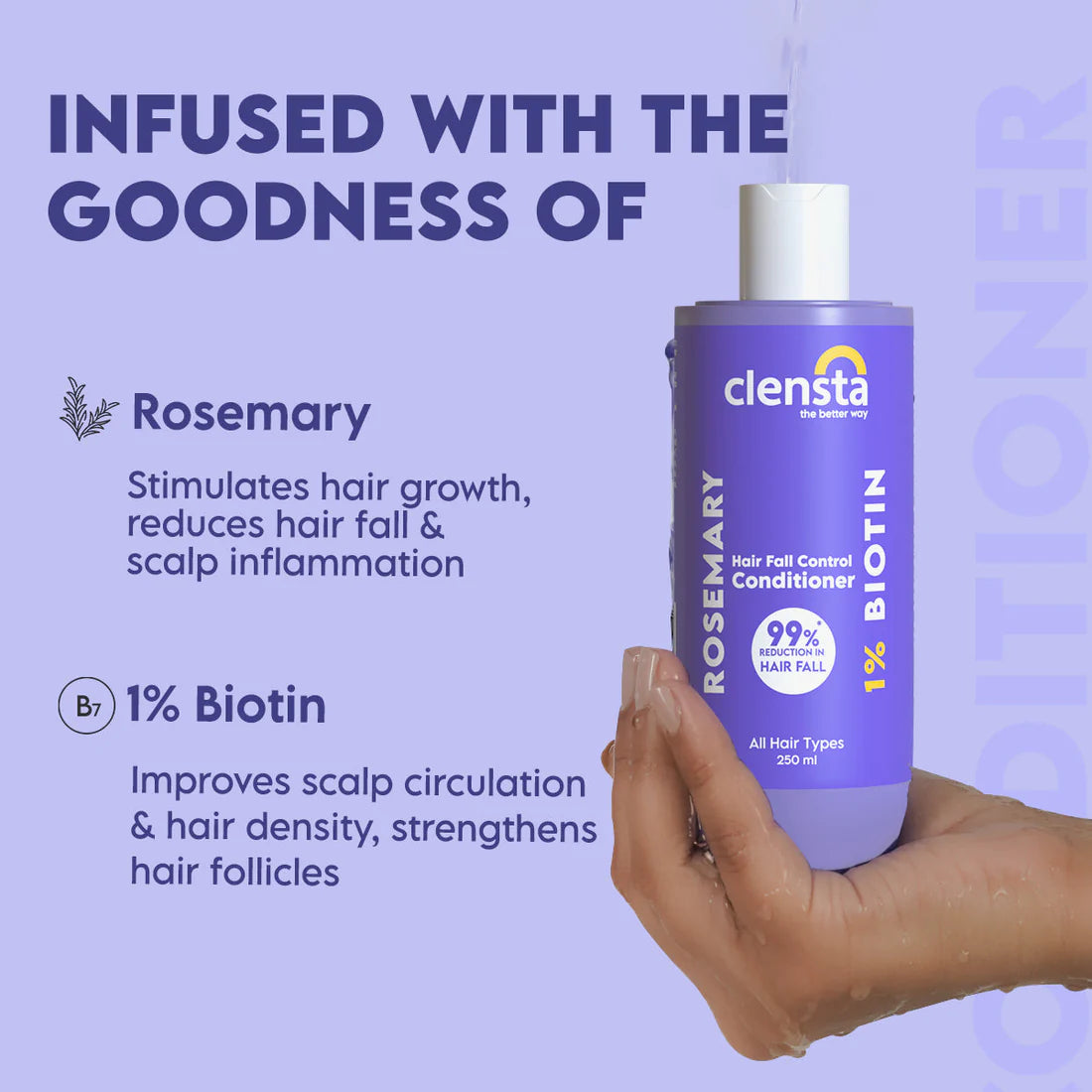 Mamaearth Rosemary Anti Hair Fall Conditioner With Rosemary & Methi Dana For Hair Loss & Breakage - 250 Ml + Clensta Rosemary Hair Fall Control Conditioner (250 Ml) | COMBO |