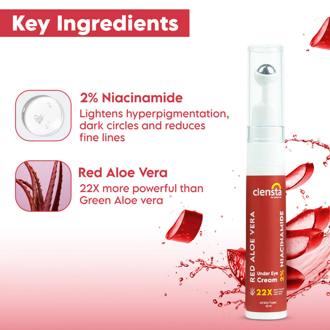 Mamaearth Skin Illuminate Vitamin C Face Serum 30g + Clensta Red Aloe Vera Under Eye Cream (15 Gm) | COMBO.