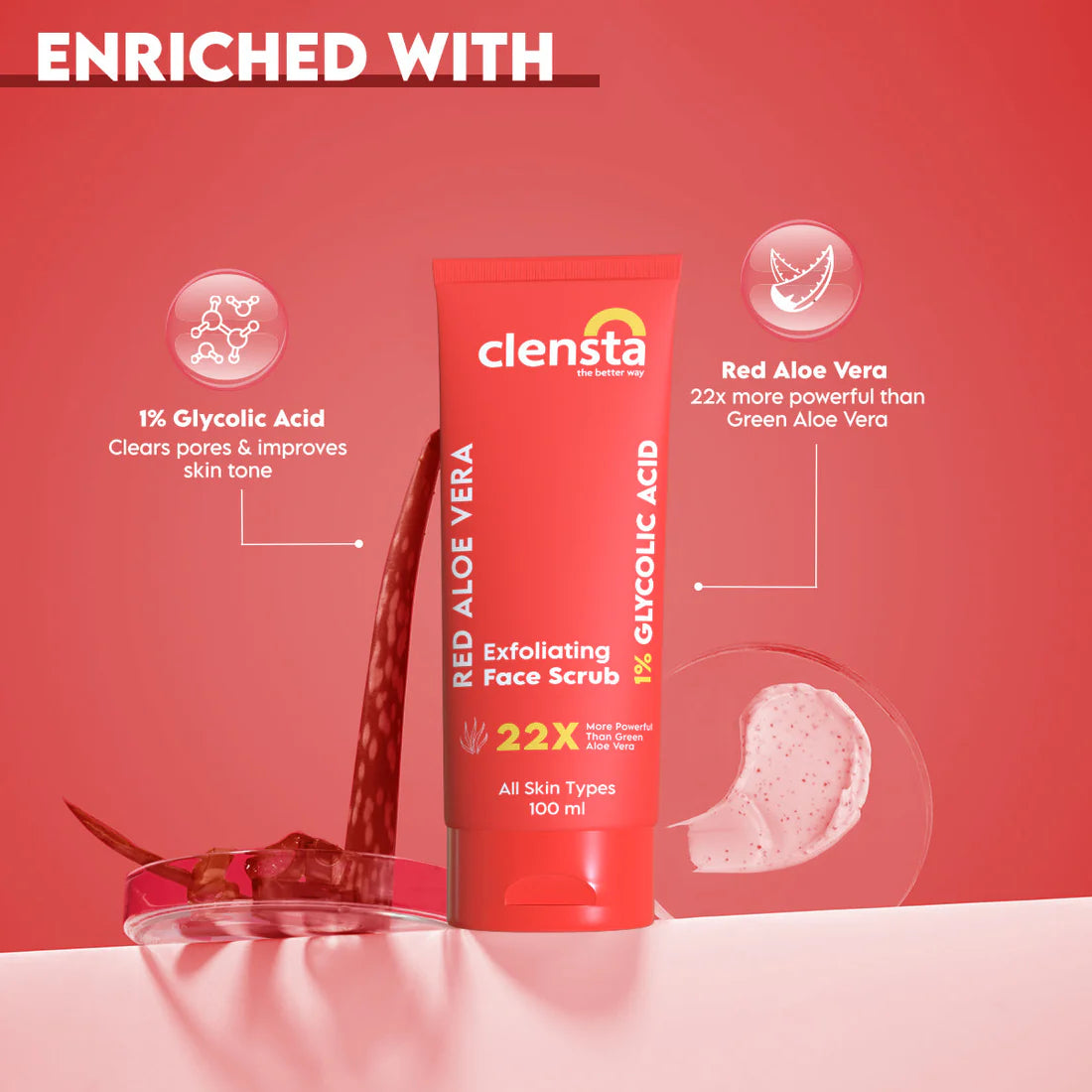 Mamaearth CoCo Face Wash for Women, with Coffee & Cocoa for Skin Awakening 100ml + Clensta Red Aloe Vera Exfoliating Face Scrub (100 Gm) | COMBO.