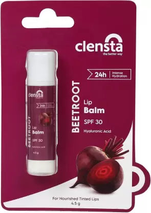 Clensta Beetroot Lip Balm With Hyaluronic Acid Spf 30 For Moisture & Lightens Dark Lips Beetroot  (Pack of: 1, 5 g)