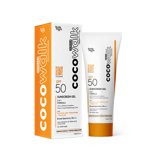 Cocowalk Sunscreen Gel SPF 50 PA++++ (50gm) | For All Skin Types | Lightweight | UVA & UVB Rays Protection + Water & Sweat Resistant Upto 3 Hours | No White Cast & Oil Free Finish