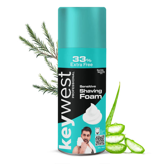 Keywest Professionals Sensitive Shaving Foam | Tea Tree Oil, Vitamin E & Aloe Vera | 385ml