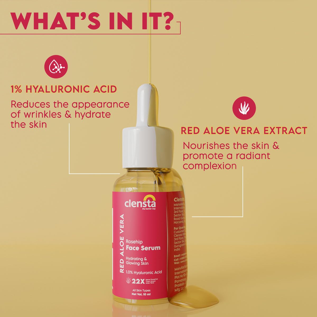 Mamaearth Ultra Light Indian Sunscreen SPF 50+++ with Carrot Seed & Turmeric 50g + Clensta Red Aloe Vera Rosehip Oil & 1% Hyaluronic Acid Face Serum For Hydrating & Glowing Skin 10ml | COMBO