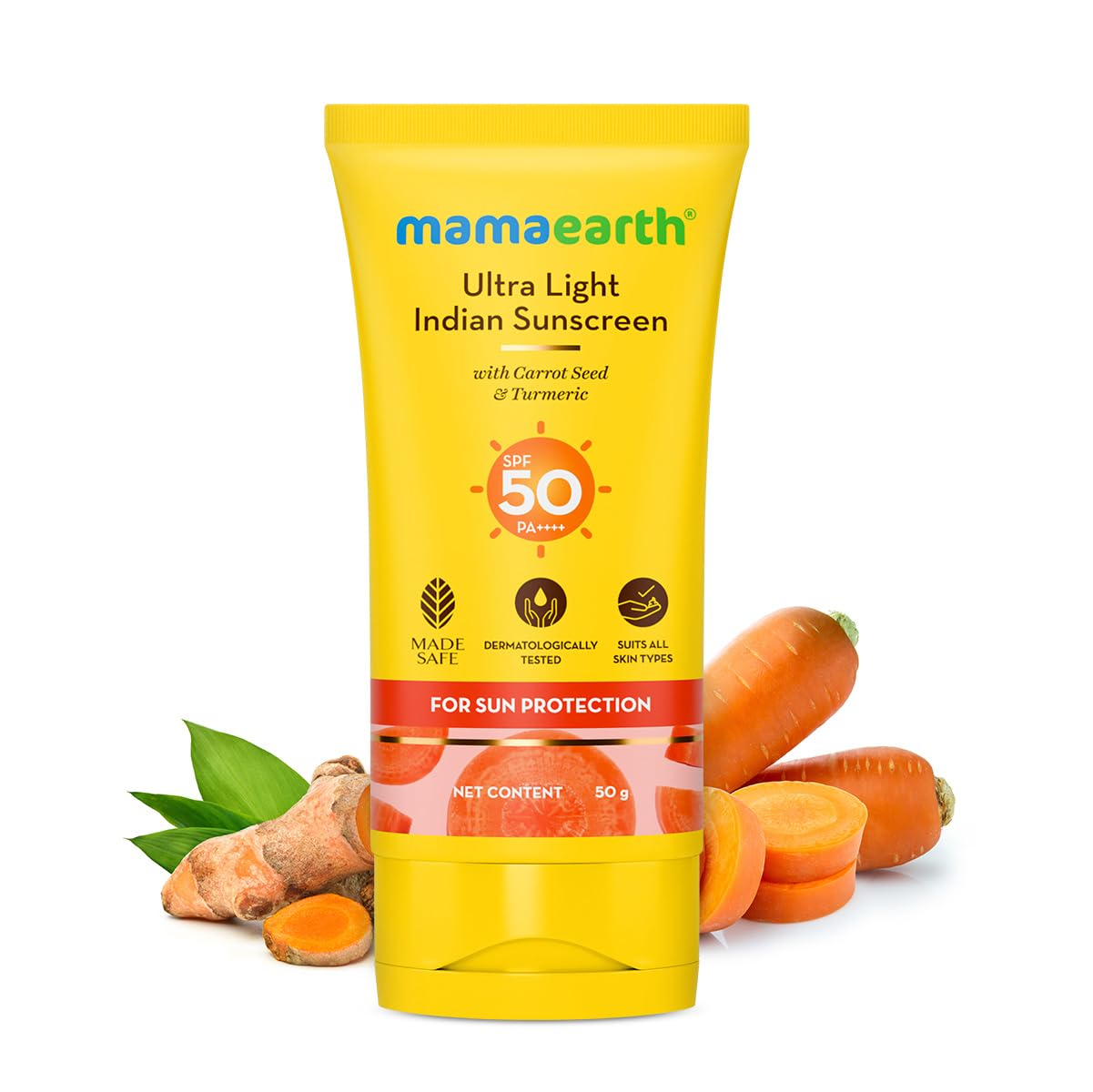 Mamaearth Ultra Light Indian Sunscreen SPF 50+++ with Carrot Seed & Turmeric 50g + Clensta Red Aloe Vera Rosehip Oil & 1% Hyaluronic Acid Face Serum For Hydrating & Glowing Skin 10ml | COMBO