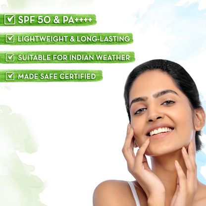 Mamaearth Ultra Light Indian Sunscreen SPF 50+++ with Carrot Seed & Turmeric 50g + Clensta Red Aloe Vera Rosehip Oil & 1% Hyaluronic Acid Face Serum For Hydrating & Glowing Skin 10ml | COMBO