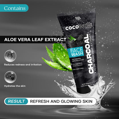 Cocowalk Charcoal Face Wash for Women Men 100gm All Skin Types | Oil Control + Anti Pollution | Removes Dirt & Deep Cleanses | Charcoal + Aloe Vera Leaf Extract