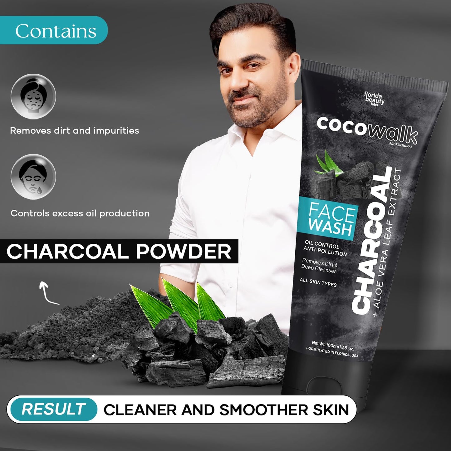 Cocowalk Charcoal Face Wash for Women Men 100gm All Skin Types | Oil Control + Anti Pollution | Removes Dirt & Deep Cleanses | Charcoal + Aloe Vera Leaf Extract