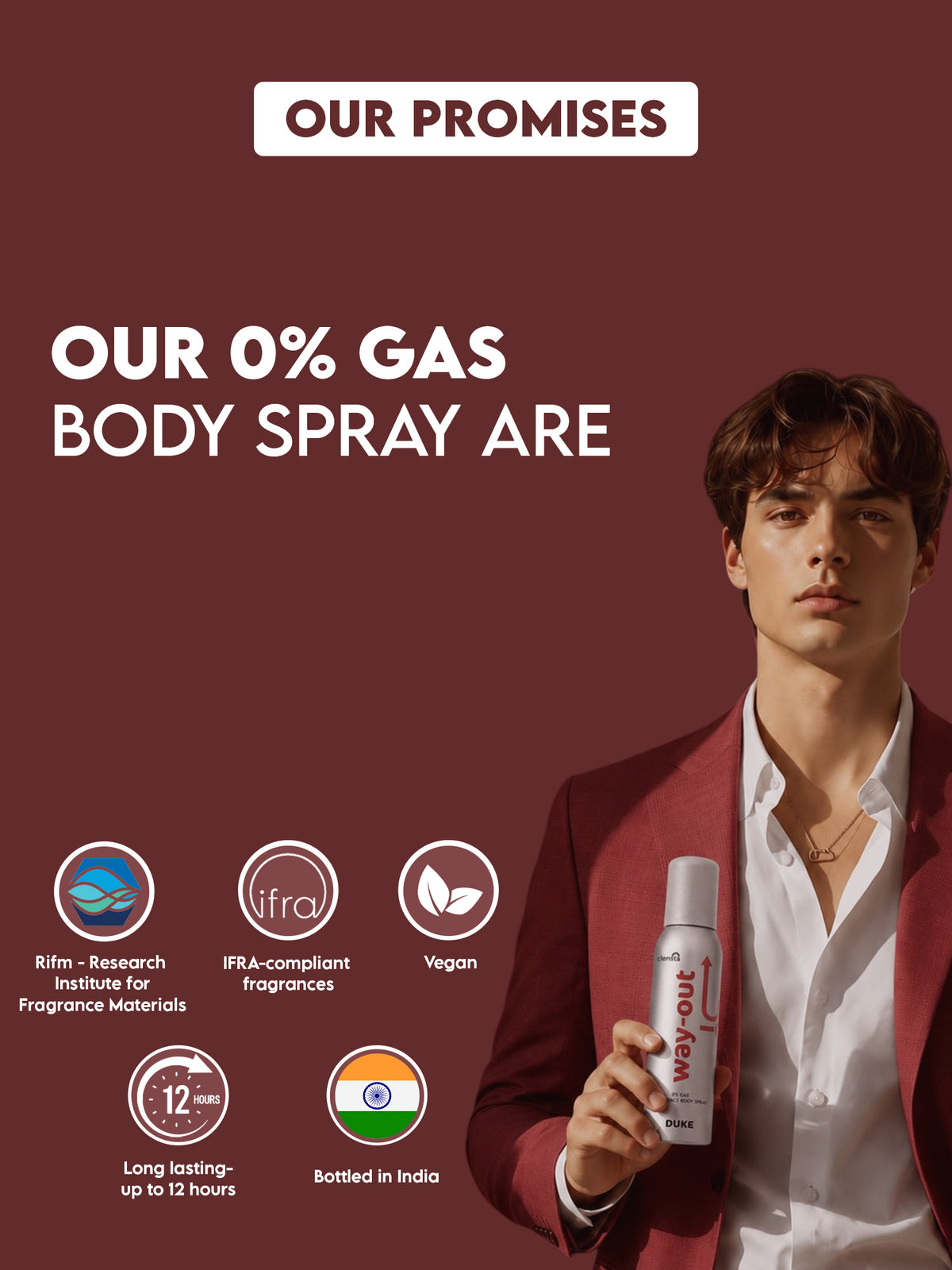 Clensta Duke 0% No Gas Deodorant for Men 150ml Body Spray Long Lasting | No Gas Deo for Men