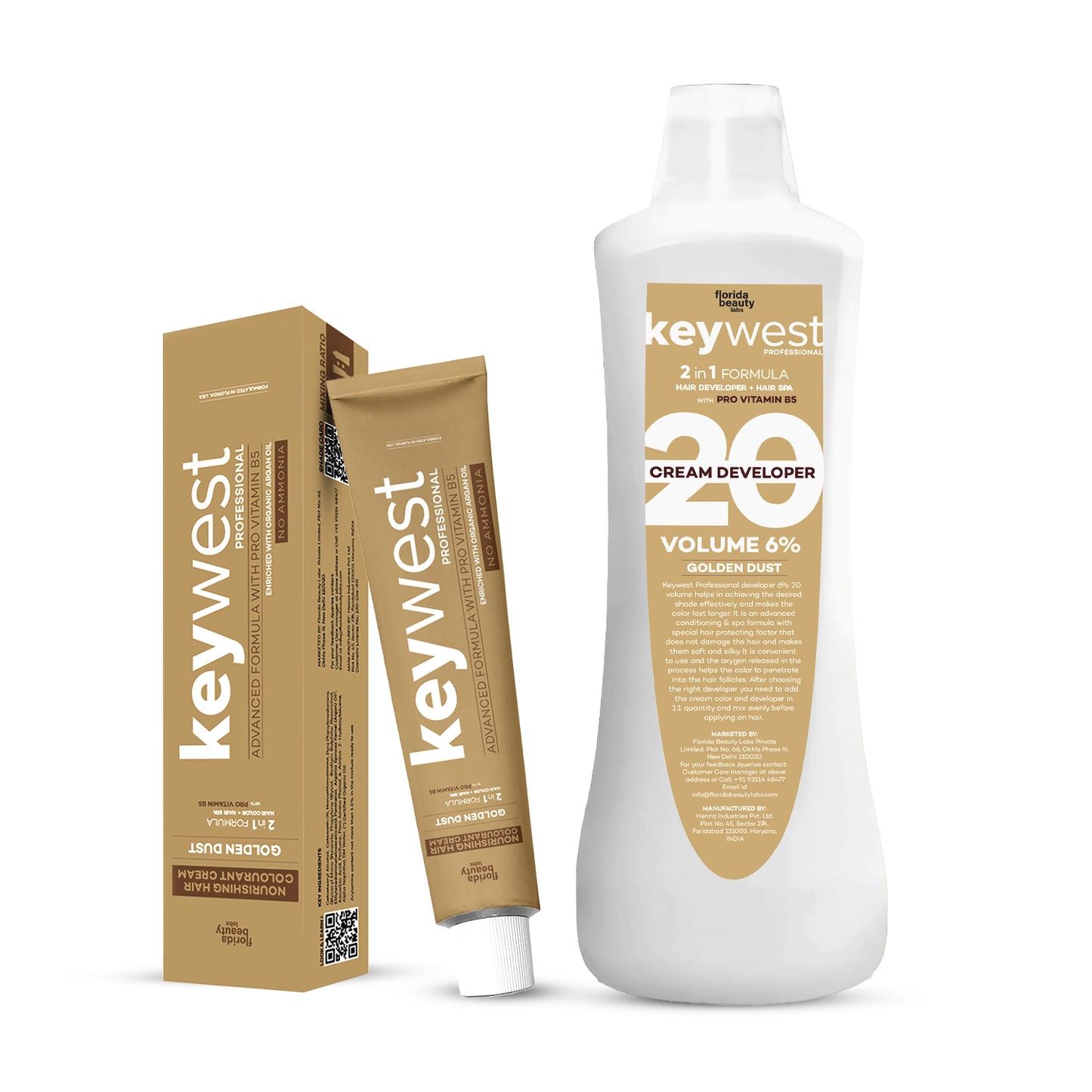 Keywest Golden Dust Color Tube 5 80g + Keywest Golden Dust 20 Vol Developer 1000ml Combo