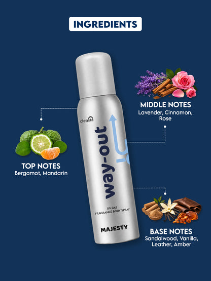 Clensta Majesty 0% No Gas Deodorant for Men 150ml Body Spray Long Lasting | No Gas Deo for Men
