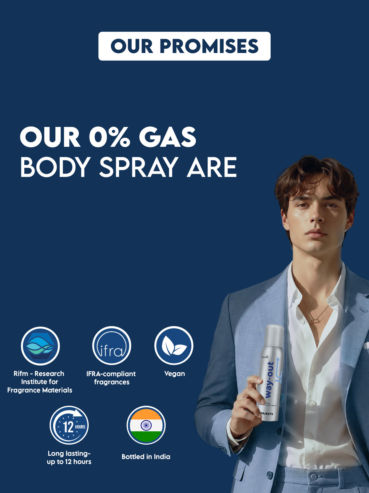 Clensta Majesty 0% No Gas Deodorant for Men 150ml Body Spray Long Lasting | No Gas Deo for Men