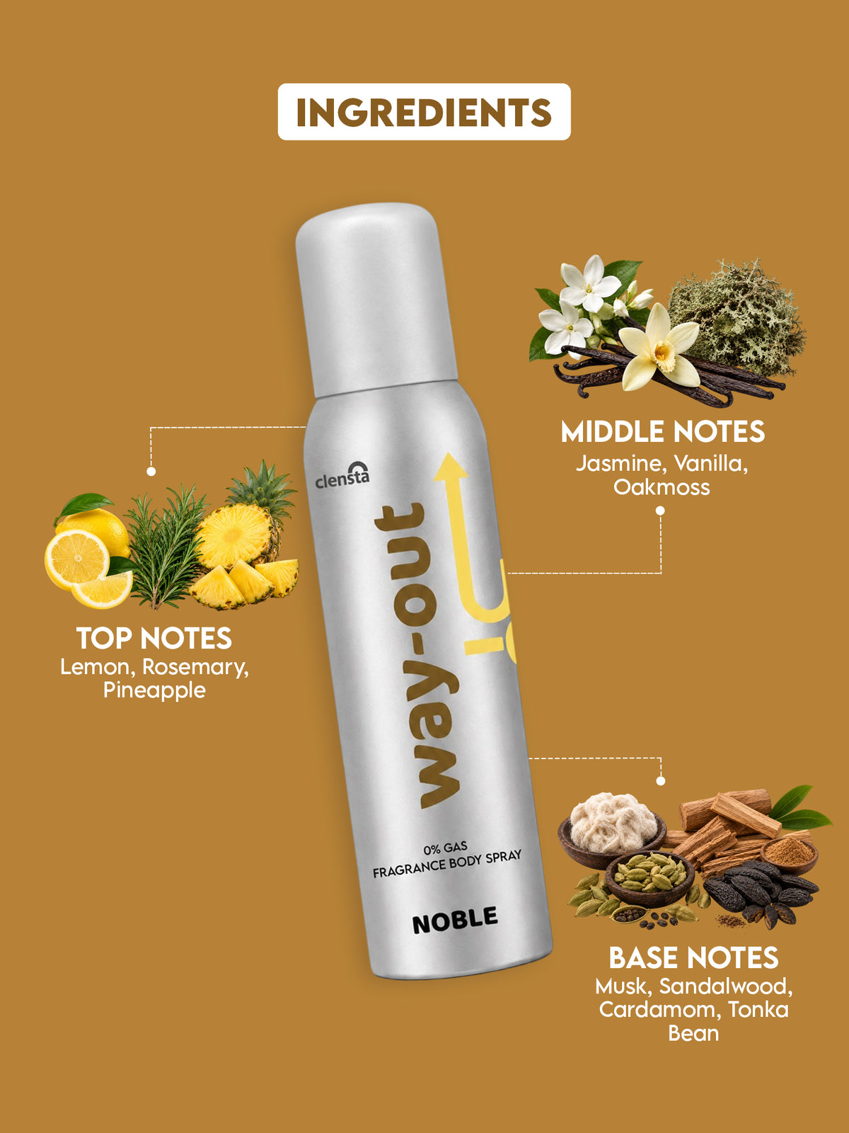 Clensta Noble 0% No Gas Deodorant for Men 150ml Body Spray Long Lasting | No Gas Deo for Men