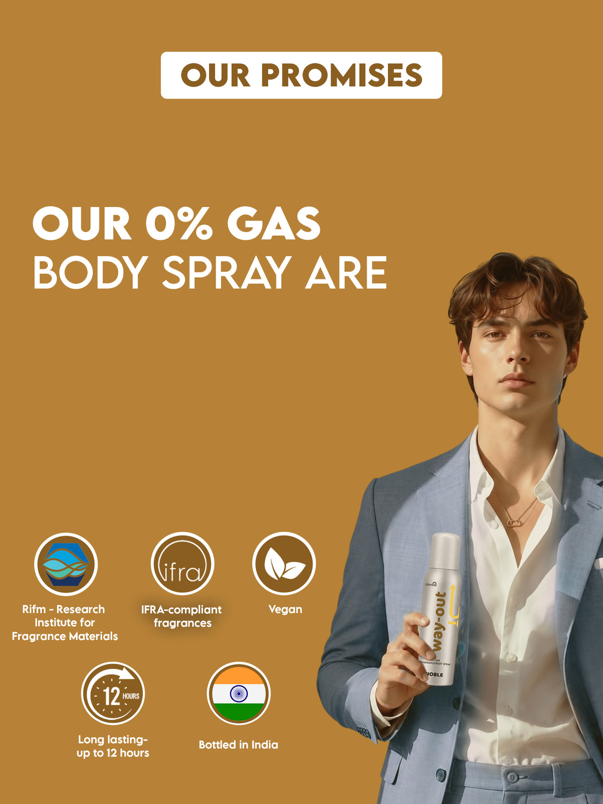 Clensta Noble 0% No Gas Deodorant for Men 150ml Body Spray Long Lasting | No Gas Deo for Men