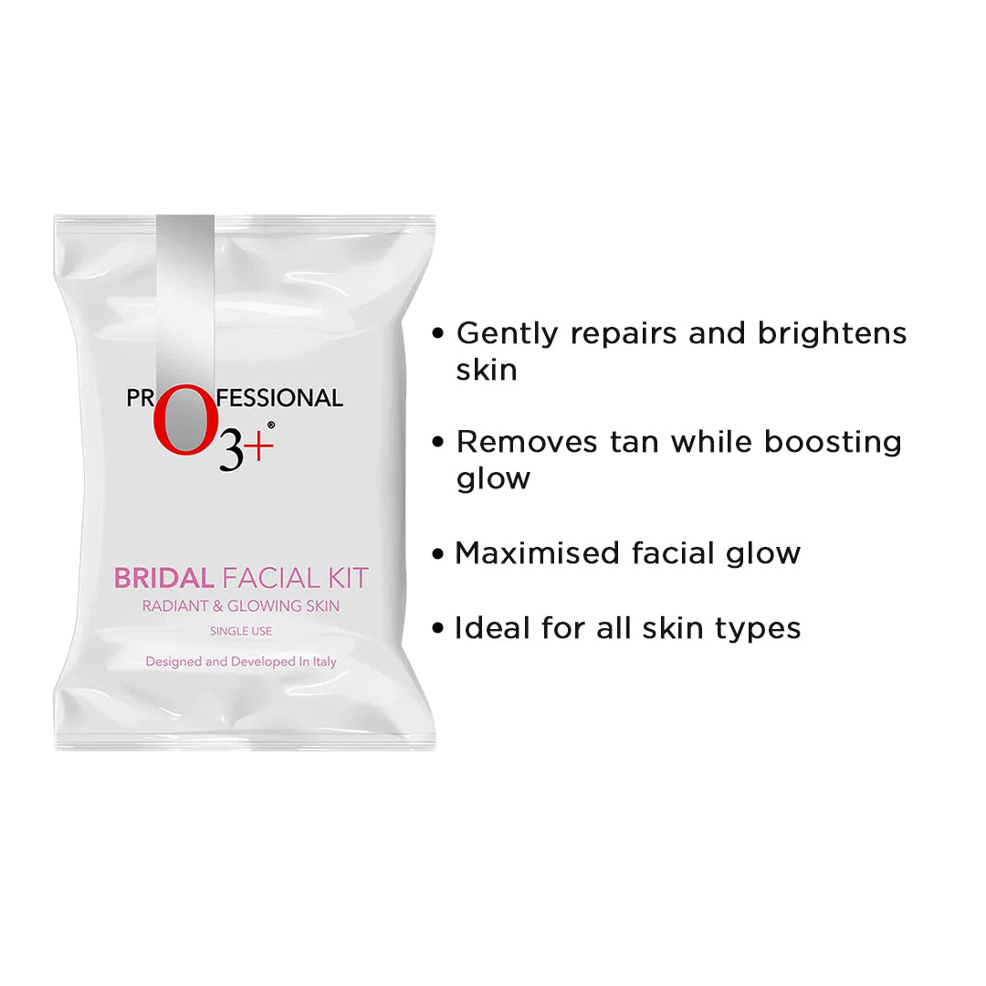 O3+ Bridal Facial Kit for Radiant & Glowing Skin - Suitable for All Skin Types (60g+69ml) Single Use