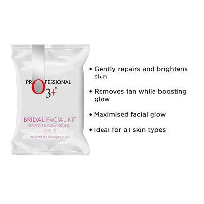 O3+ Bridal Facial Kit for Radiant & Glowing Skin - Suitable for All Skin Types (60g+69ml) Single Use