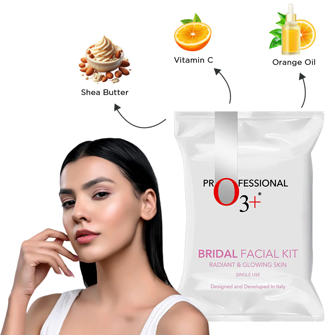 O3+ Bridal Facial Kit for Radiant & Glowing Skin - Suitable for All Skin Types (60g+69ml) Single Use