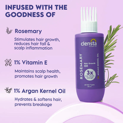 Mamaearth Rosemary Hair Growth Oil with Rosemary & Methi Dana for Promoting Hair Growth - 150 ml + Clensta Rosemary Hair Growth Oil (150 Ml) | COMBO |