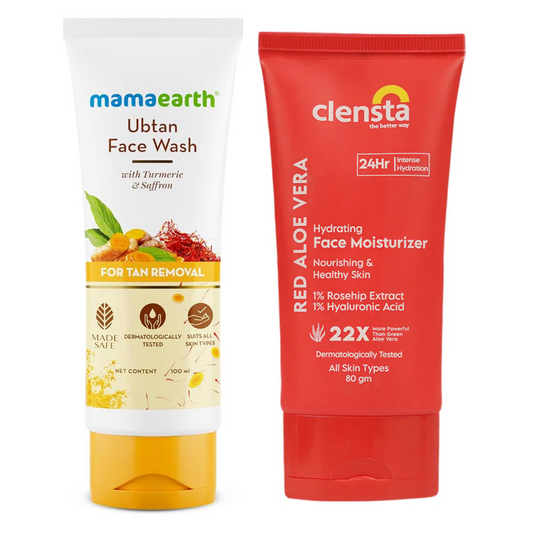 Mamaearth Ubtan Natural Face Wash 100 ml + Clensta Red Aloe Vera Hydrating Face Moisturizer (80 Ml) | COMBO